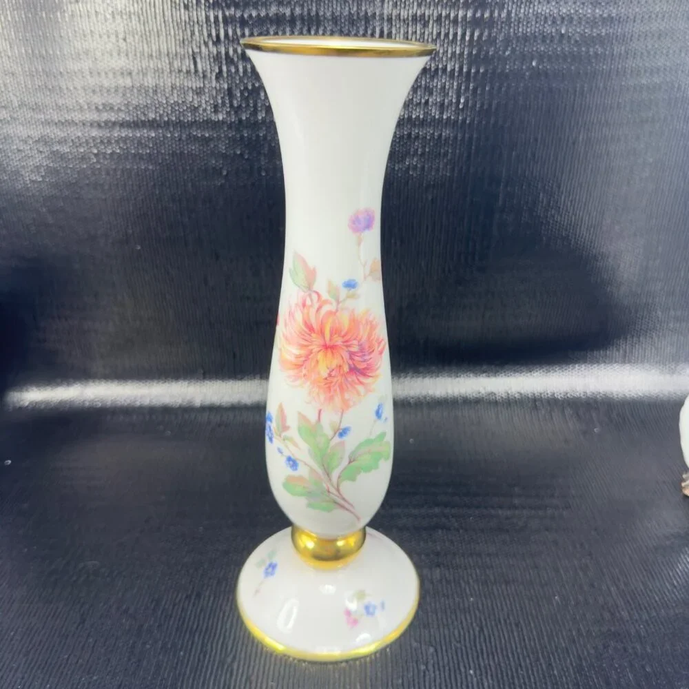 Vintage Lindner Kueps Bavaria Floral Vase Vessel Hand Painted‎ German Porcelain
